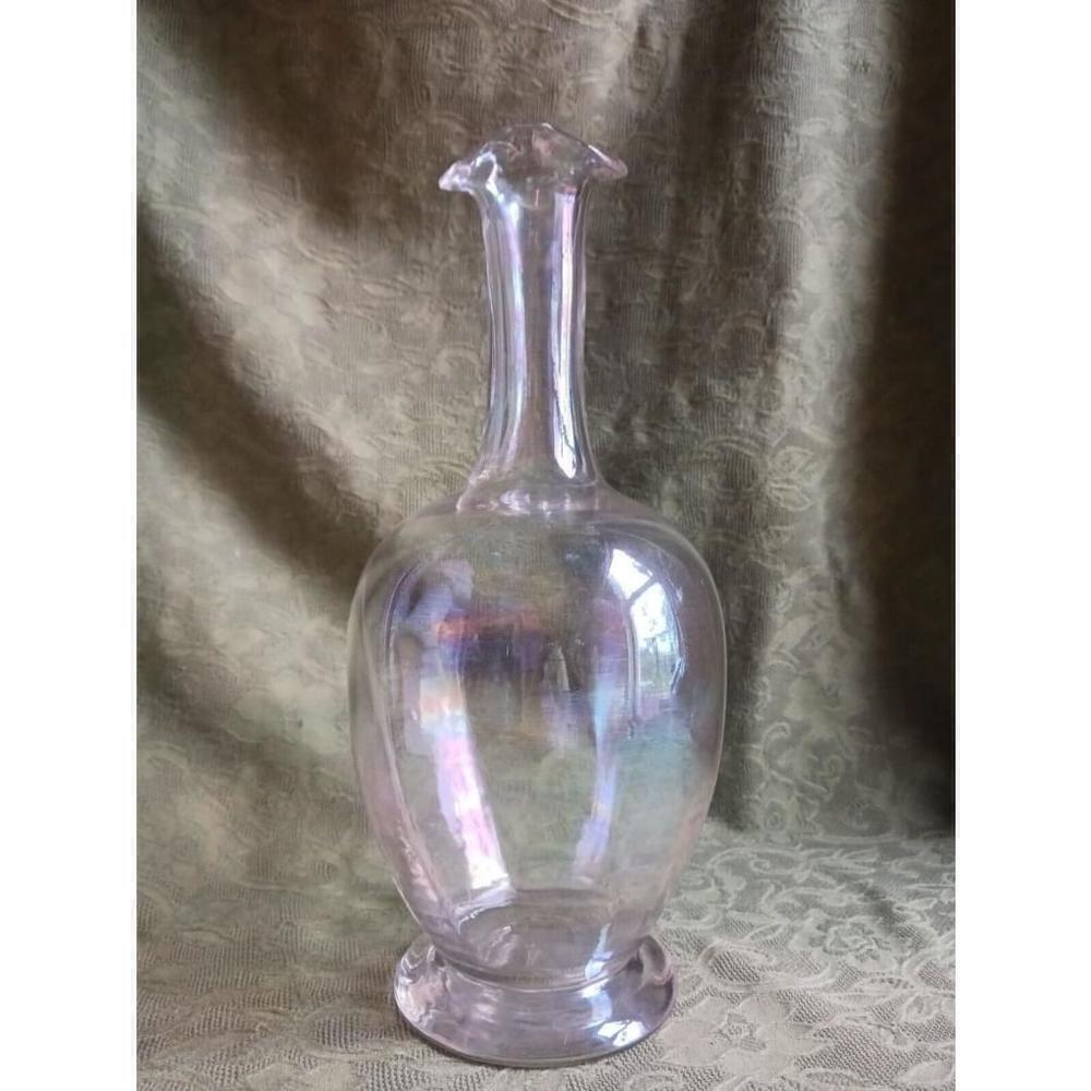 Vintage Bohemian Art Glass Iridescent Vase Numbered